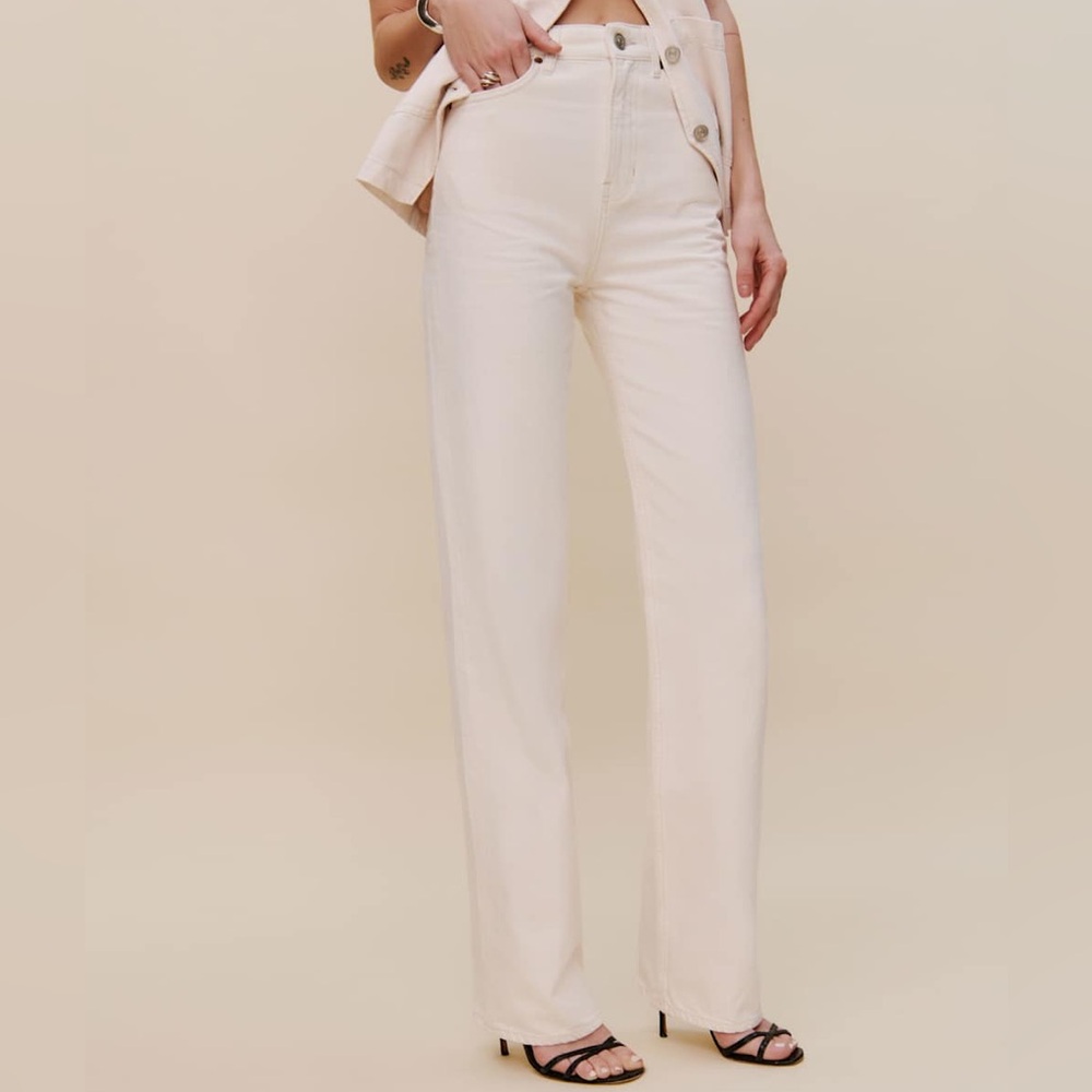 NWT Reformation Wilder High Rise Wide Leg Jeans Ivory - white jeans - Size 28